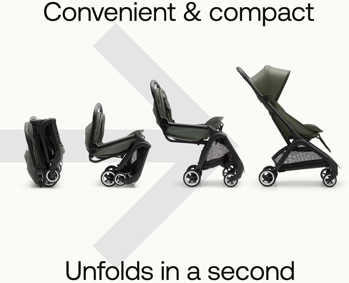 Bugaboo Butterfly Ultra Compact Travel Stroller, Small & Lightweight, Easy 1-Second Fold, Ergonomic and Extra Spacious City Pushchair from Baby to Toddler, Comfortable Steering, Forest Green