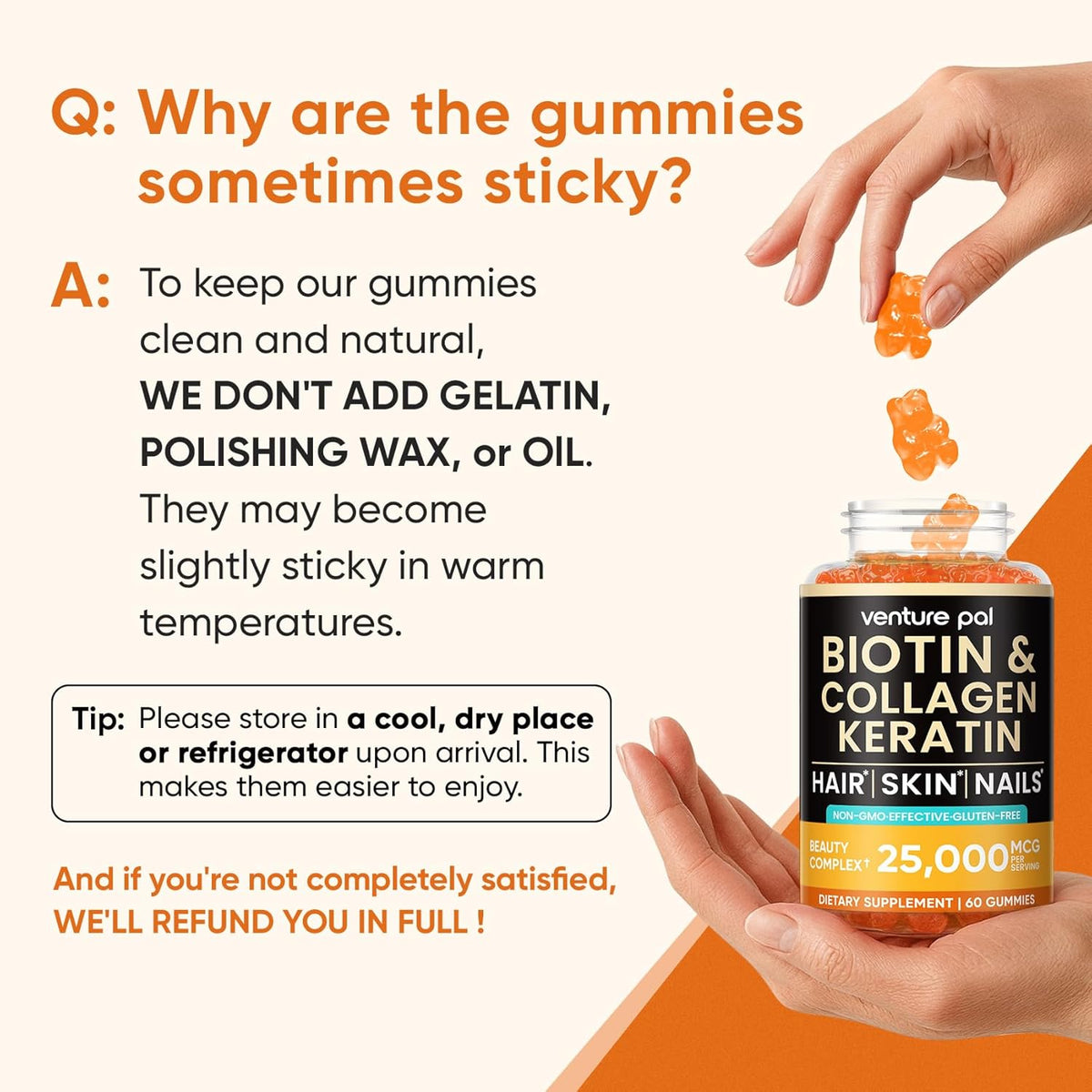 Venture Pal Biotin Gummies with Collagen & Keratin - Hair Growth Support Skin and Nail Strength Vitamins for Women & Men - Biotin 10000mcg | B-Complex | Saw Palmetto - Sugar Free, Non-GMO, 60ct