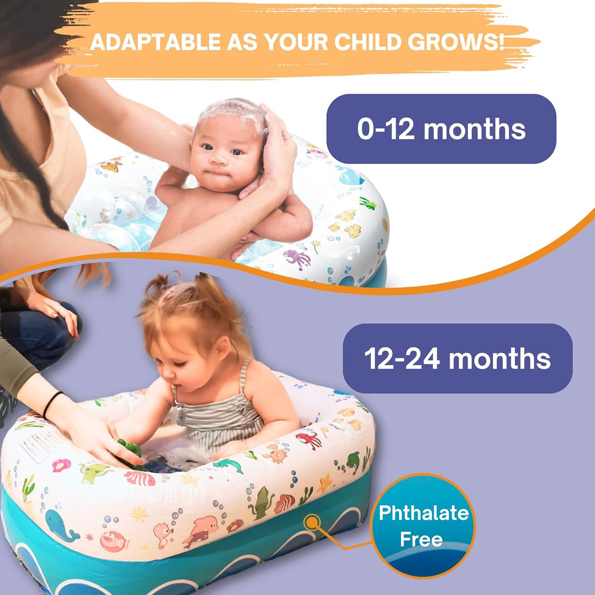 Mommy's Helper | Inflatable Under The Sea Baby Bathtub, Portable Bathtub Recommended Months 6 to 24