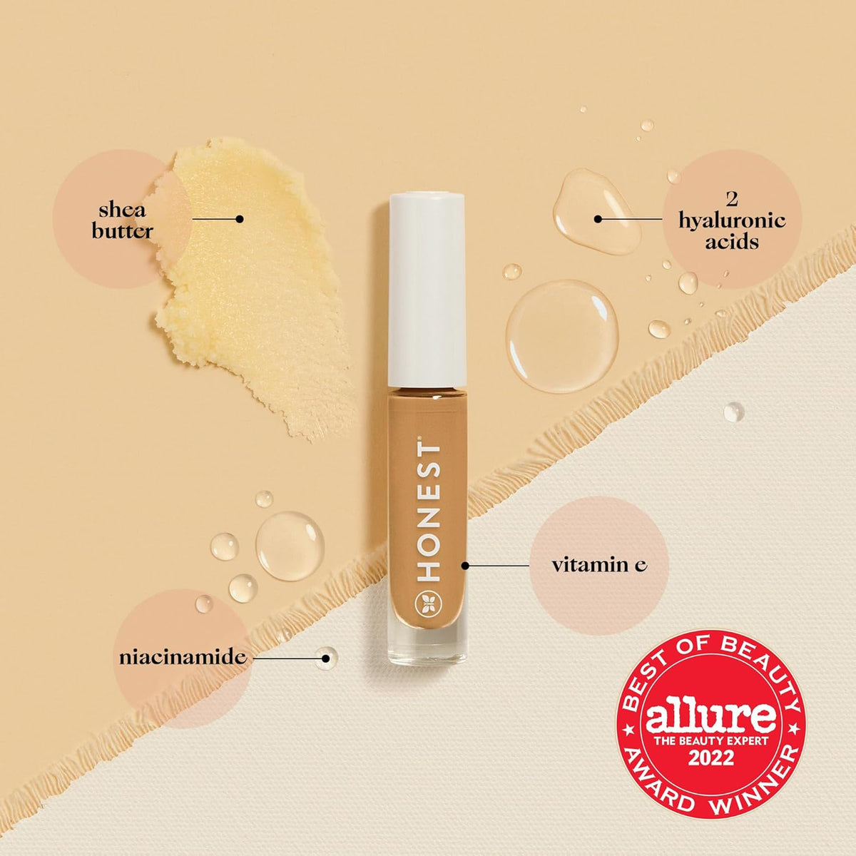 Honest Beauty Fresh Flex Concealer with Niacinamide + Vitamin E + Hyaluronic Acid | Vegan + Cruelty free | Almond, 0.17 fl oz