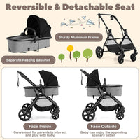 High Landscape Baby Stroller, 2 in 1 Convertible Baby Pram Jogger with Adjustable Canopy (Black)
