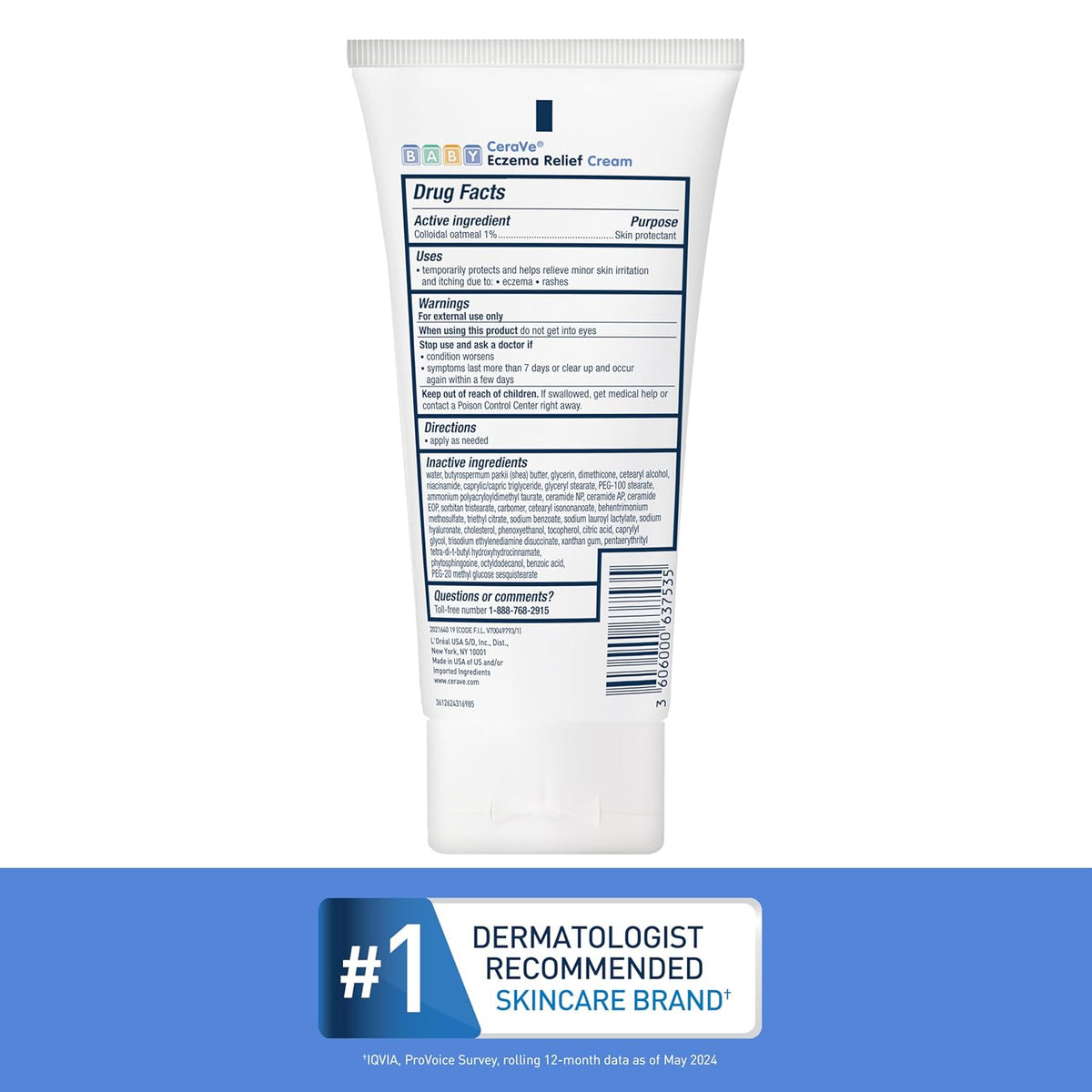 CeraVe Baby Eczema Relief Cream, 1% Colloidal Oatmeal Cream With Vitamin E & Ceramides, Soothes & Calms Itchy Skin, Developed With Pediatric Dermatologist, Fragrance Free, 5oz