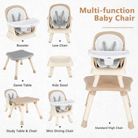 INFANS 8 in 1 Baby High Chair, Convertible Highchair for Babies and Toddlers(Light Brown)