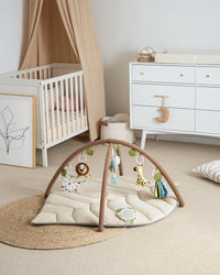 Blissful Diary Baby Play Gym & Activity Mat, Leaf Shaped Baby Tummy Time Play Mat with 6 Detachable Toys, Promotes Motor Skills & Sensory Development, Oatmeal Beige