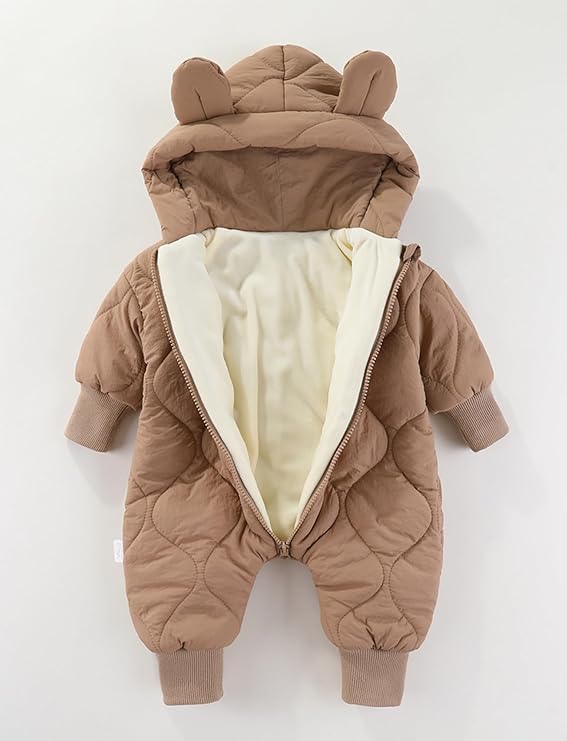 Baby Girls Boys Hooded Winter Snowsuit Warm Fleece Lined Romper Zipper Down Jumpsuit Padded Thick Puffer Clothes