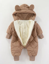 Baby Girls Boys Hooded Winter Snowsuit Warm Fleece Lined Romper Zipper Down Jumpsuit Padded Thick Puffer Clothes