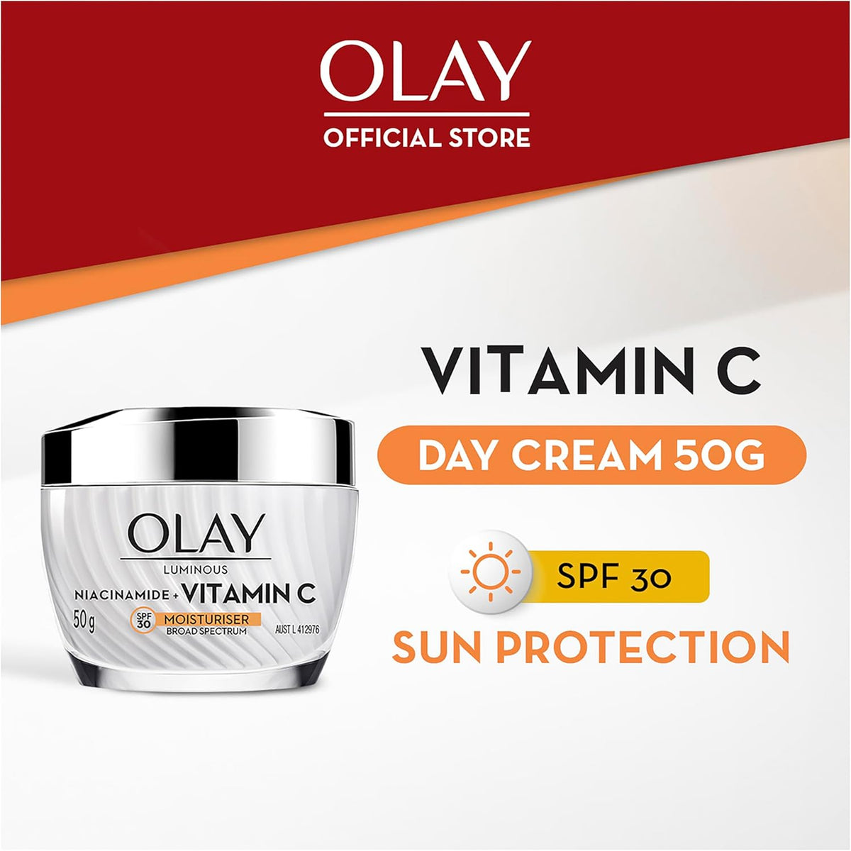 Olay Luminous Niacinamide + Vitamin C SPF 30 Brightening Moisturiser, 50 g