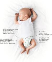 Tooshies Nappies Size 1 Newborn 3-5kg Made with Organic Bamboo 12 hrs leak free Unisex Pear Print 2 pack of 52