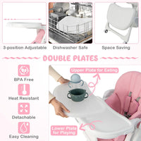 BABY JOY Baby High Chair, Foldable Highchair w/ 7 Heights, 5 Recline Positions (Pink)