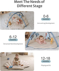 Blissful Diary Shell Baby Play Gym Mat, Softer & Enlarged Tummy Time Mat w 6 Detachable, Boho Ocean Theme