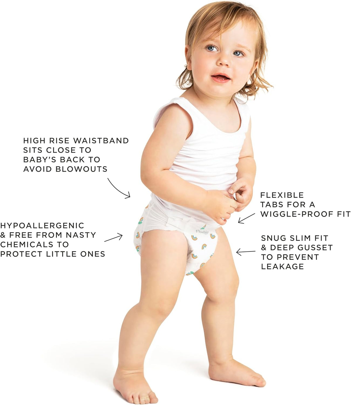 Tooshies Nappies | Size 4 Toddler 10-15kg | Made with Organic Bamboo | 12 hrs leak free | Unisex | Rainbow Print | 2x36pk