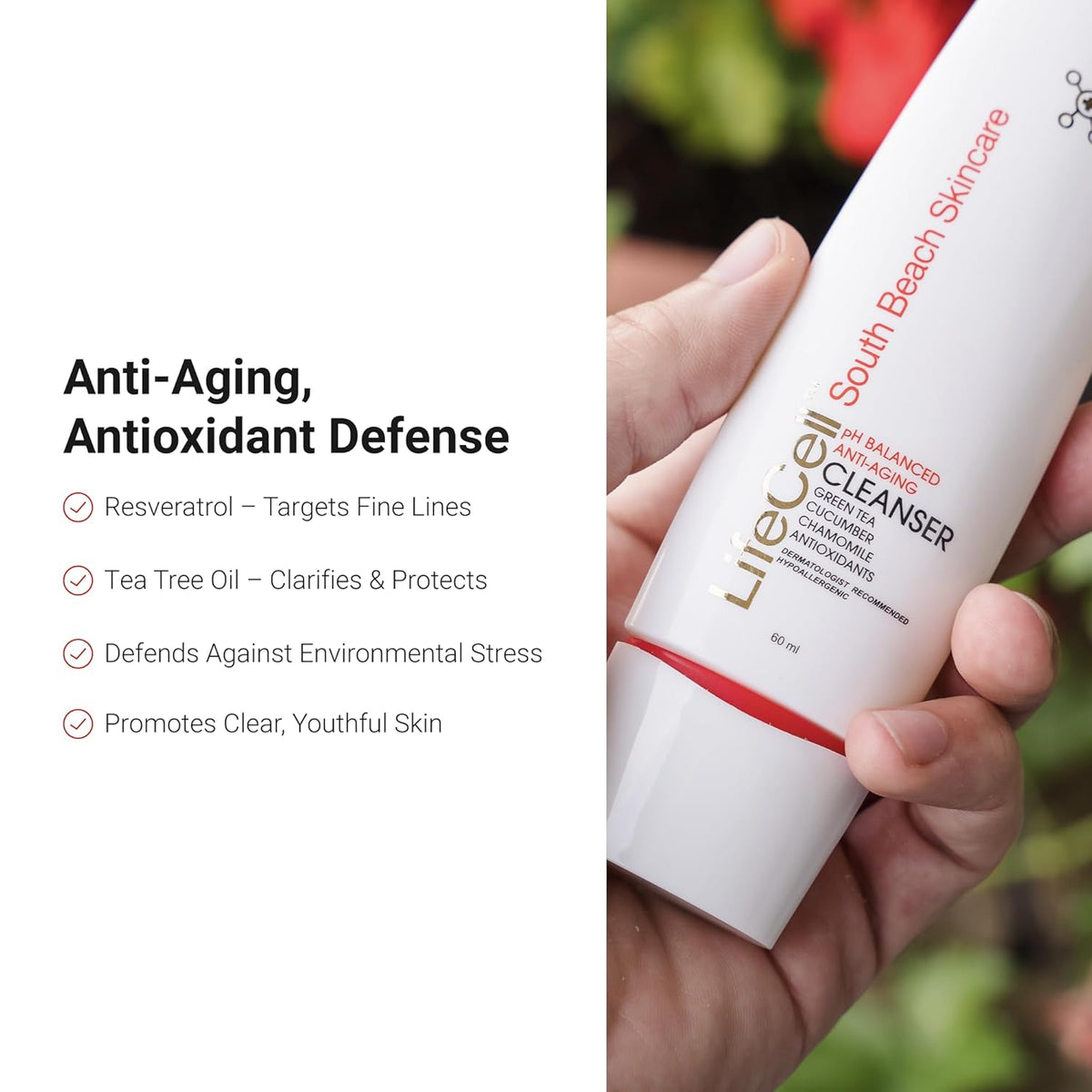 LifeCell Anti-Aging Facial Cleanser – pH Balanced Daily Face Wash with Green Tea– 60ml
