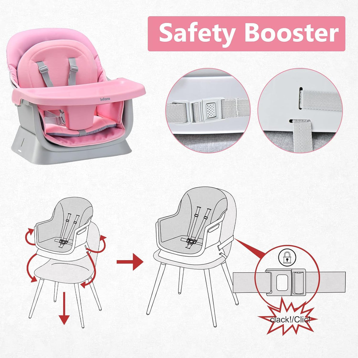INFANS 8 in 1 Baby High Chair, Convertible Highchair for Babies and Toddlers (Pink)