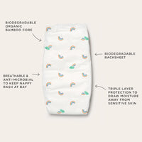 Tooshies Nappies | Size 4 Toddler 10-15kg | Made with Organic Bamboo | 12 hrs leak free | Unisex | Rainbow Print | 2x36pk
