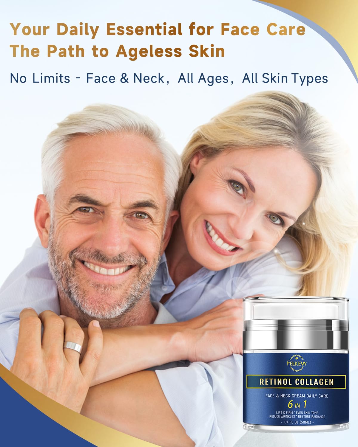 6 in 1 Face Cream for Men, Mens Face Moisturizer, Anti Aging Neck Collagen Creams for Men with Retinol Collagen & Hyaluronic Acid, Eye Bags & Dark Spot Remover, After Shave Lotion 1.7 Fl Oz