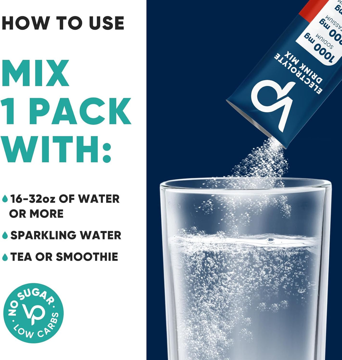 Venture Pal High Sodium Sugar Free Electrolytes Powder Packet - Hydration Packets with Vitamin, Sodium & Potassium | Zero Calories | Vegan, Keto & Paleo Friendly Electrolyte Drink Mix - 30 Sticks