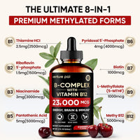 Venture Pal 11-in-1 Vitamin B Complex Liquid Drops, B12 Methylcobalamin | B9 Folic | B1,B2,B3,B5,B6,B7 - Vitamin C, Choline, Inositol, Immune & Energy Metabolism, Brain & Heart Support