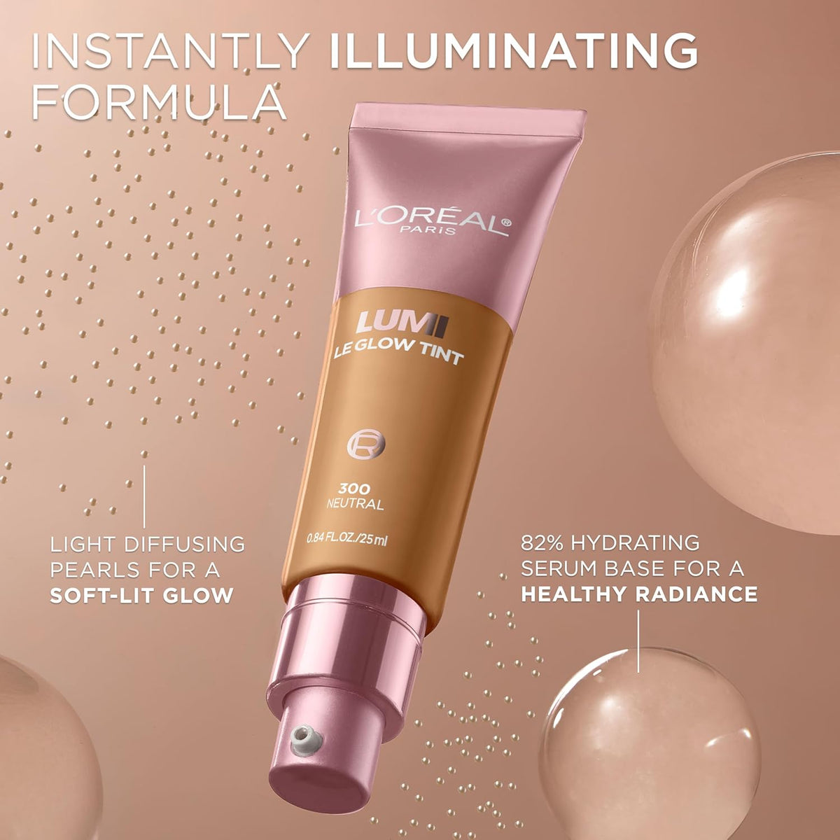 L’Oréal Paris Lumi Le Glow Skin Tint, Lightweight Water-Based Tinted Serum with Foundation-Like Coverage, Glow Illuminator, Neutral 120, 0.85 Fl Oz
