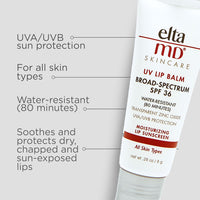 EltaMD UV Lip Balm Sunscreen, Moisturizes and Protects Dry Cracked Lips, Water Resistant up to 80 Minutes, Transparent Zinc Oxide Sunscreen