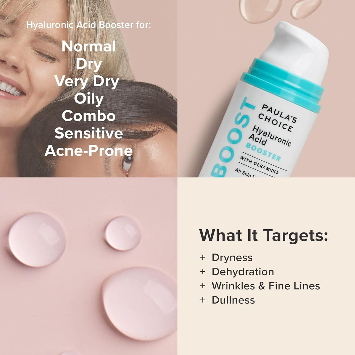 Paula's Choice BOOST Hyaluronic Acid Booster with Ceramides for Lightweight Deep Hydration, Concentrated Serum, 15 ml Bottle