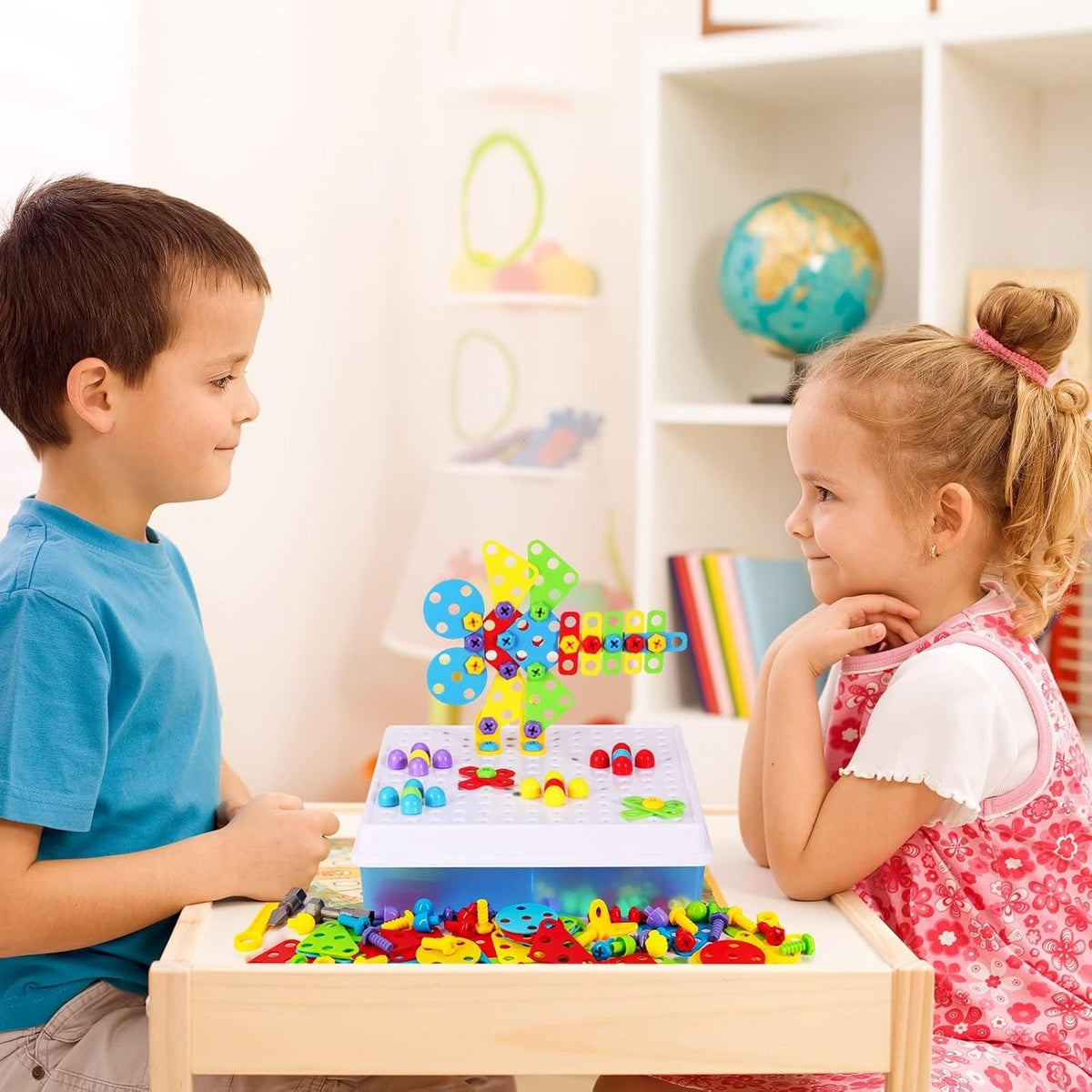 Creative Mosaic Drill Set for Kids, Creative Drilling Toy with Screwdriver Tool Playset, 3+