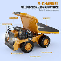 Remote Control Dump Truck Toys 9 Channel RC Toys with Metal Bed and Lights