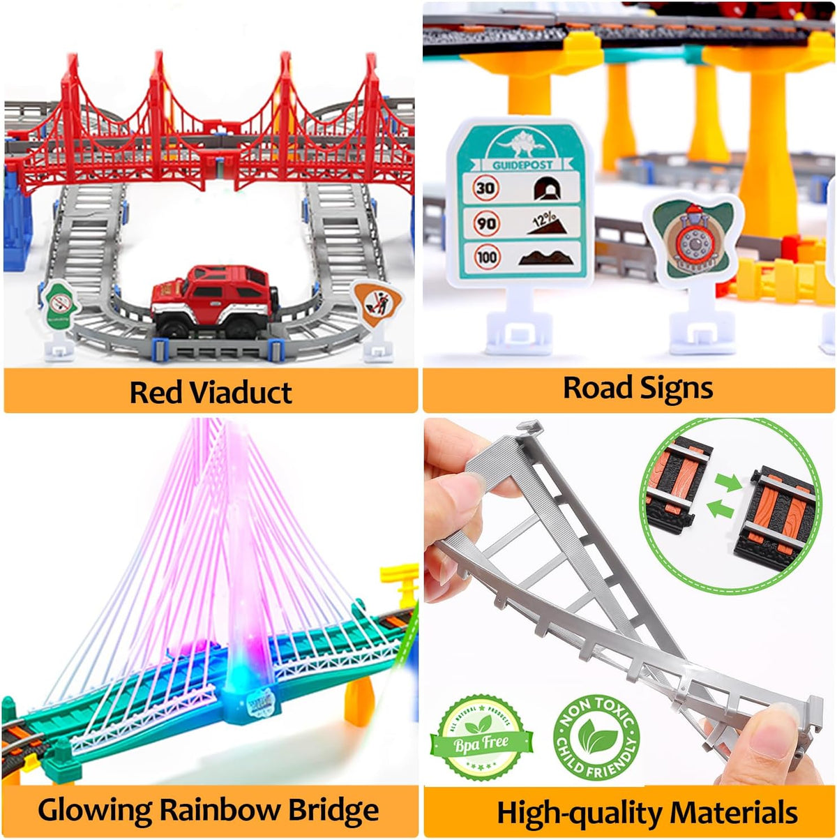 Train Set Toy, Race Tracks with Electric Car, Train Track Playset for 3 4 5 Years