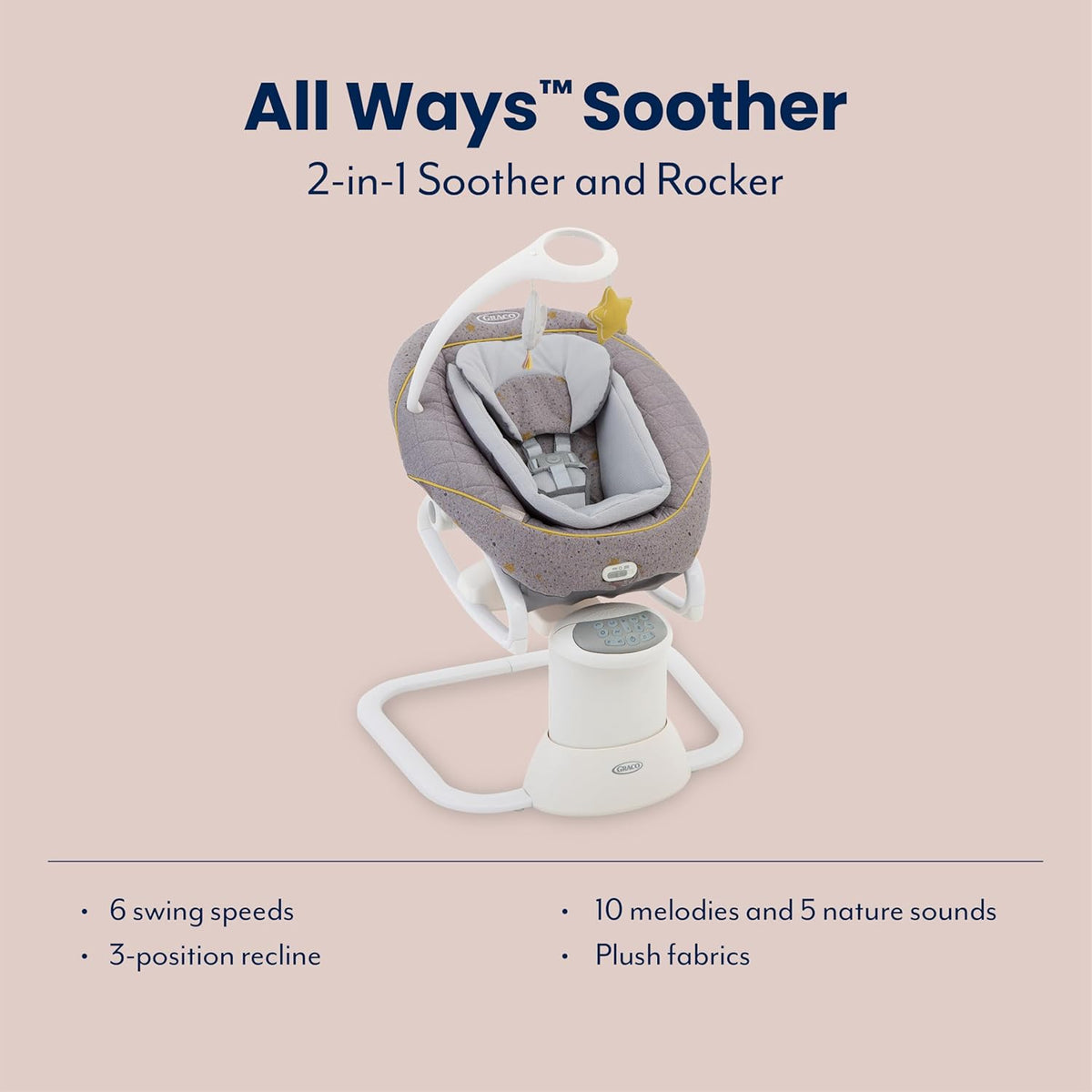 Graco All Ways Soother 2-in-1 Baby Swing and Portable Rocker (Birth to 6 Months Approx, 0-9kg), with Vibration and Adjustable Swing Speed, Stargazer