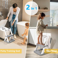 Potty Training Seat with Step Stool - Adjustable Height (Grey)