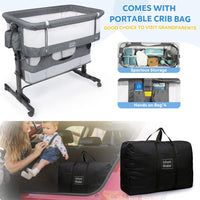 3 in 1 Baby Bassinet, Upgraded Beside Crib with 360° Highly Visible Mesh wall, Comfy Co-sleeper Bassinet with mattress, 5 Level Adjustable Height, Foldable & Portable BabyTravel Crib for Newborn, Grey