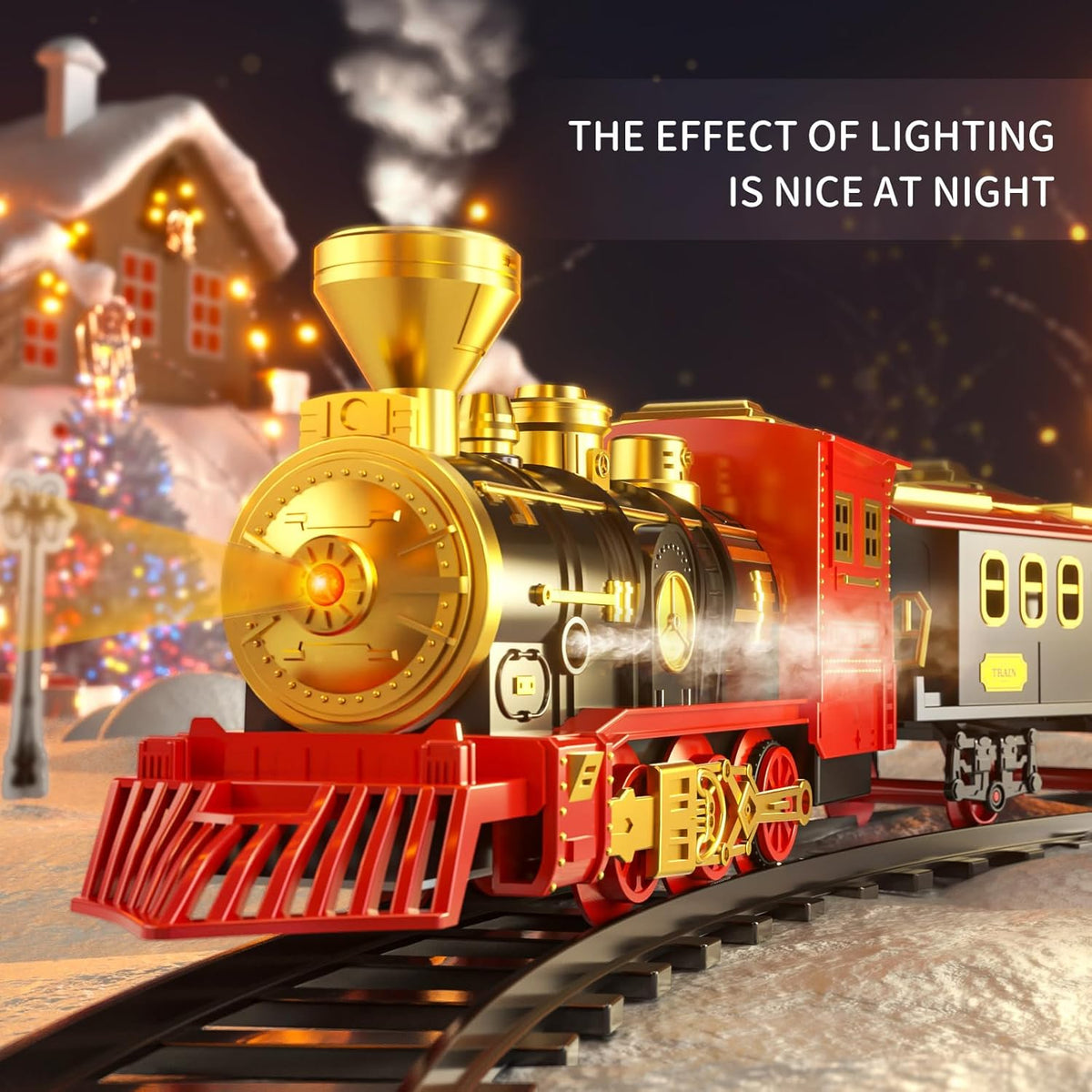 MSKOLER Train Sets with Steam Locomotive Engine, Cargo Car and Tracks, Boys & Girls 3 4 5 6 7 Years Old