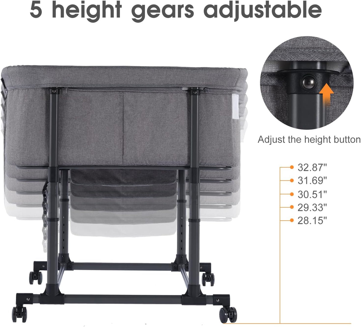 MTWML Twin Bassinet for 2 Babies,Portable Twins Crib with Storage Bag and Replaceable Mattress Cover,Adjustable Height Double Bedside Crib Attaches to Bed with Strap for 0-6 Months Twins Baby Grey