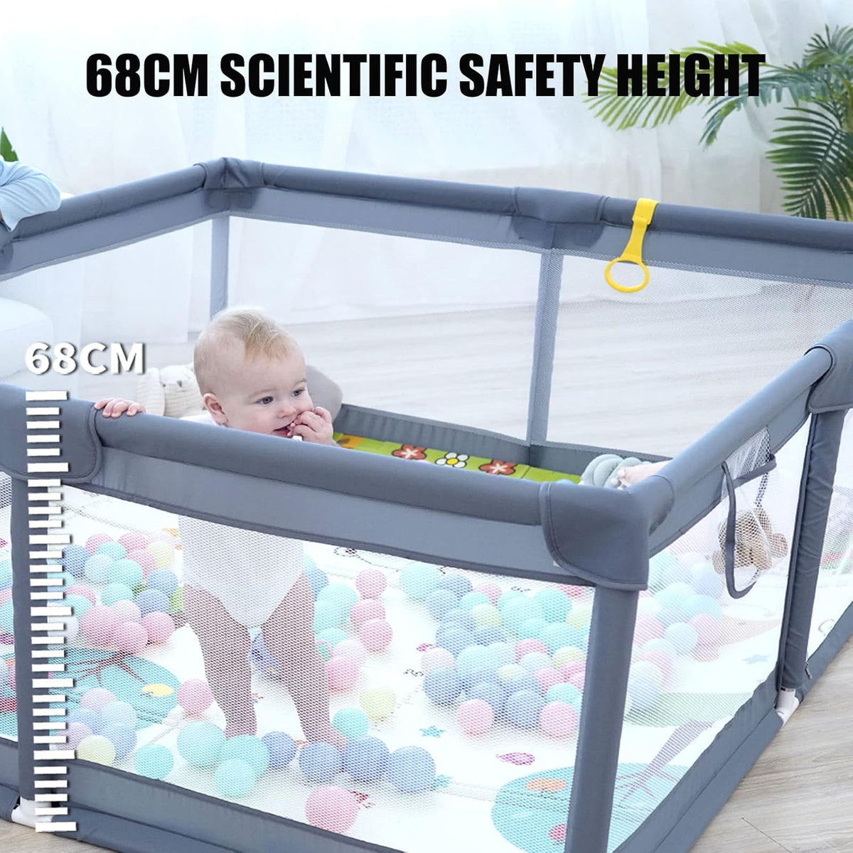 Baby Playpen, 150 x 180 x 68cm Large Playpen for Baby and Toddlers- Grey