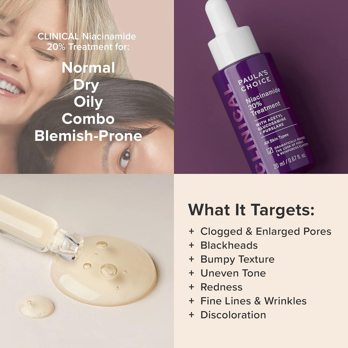 Paula's Choice CLINICAL 20% Niacinamide Vitamin B3 Concentrated Serum, Anti-Ageing Treatment for Discolouration and Minimising Large Pores, Fragrance-Free & Paraben-