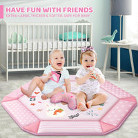 Baby Gym Play Mat, 8-in-1 Tummy Time Mat & Ball Pit with 6 Toys (Pink)