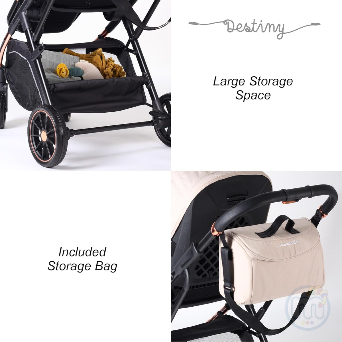 Destiny Black Convertible 2in1 Aluminium Alloy Pram Stroller Bassinet, Stroller Bag, Inner Cushion Included