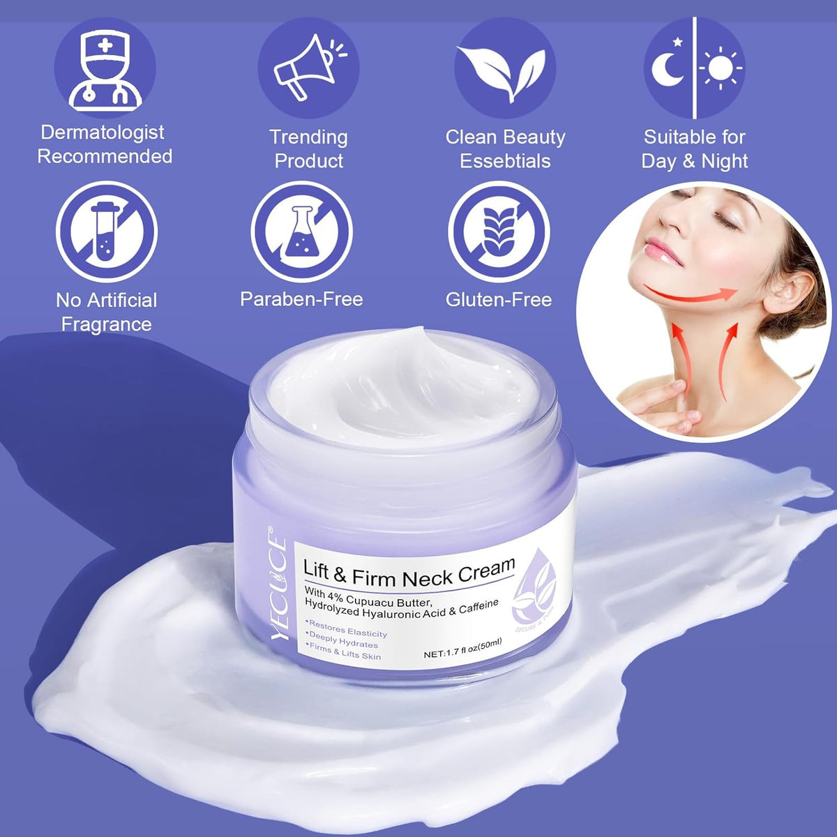 Neck Firming Cream, Neck Cream for Tightening & Neck Lift, Anti-Aging Neck Cream for Wrinkles 1.7 Fl.Oz