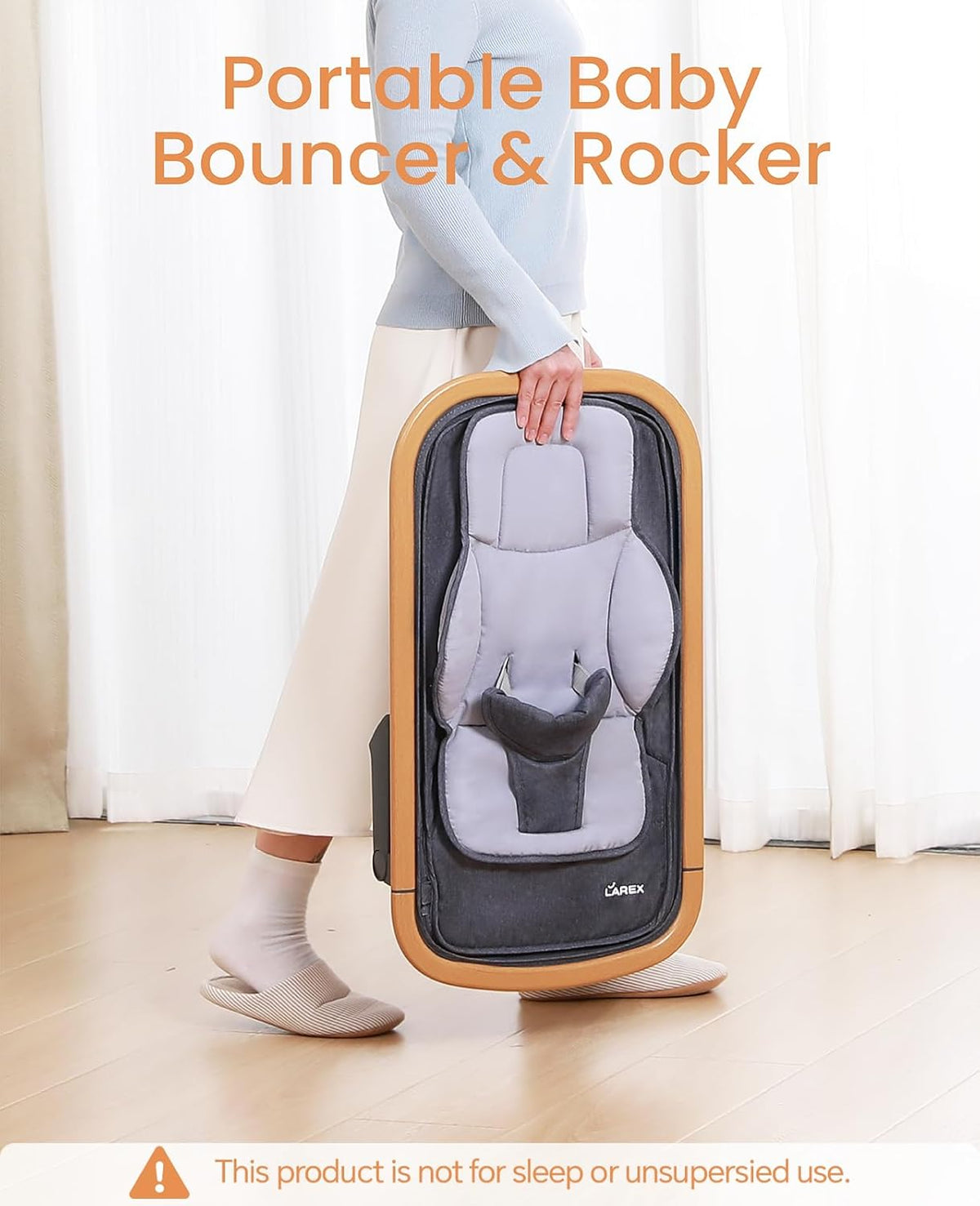 Baby Bouncer, Portable Bouncer Seat for Baby Rocker Chair Infant Bouncy Seat with 3-Point Harness, Infant 2-in-1 Rocker, 0-6 Months