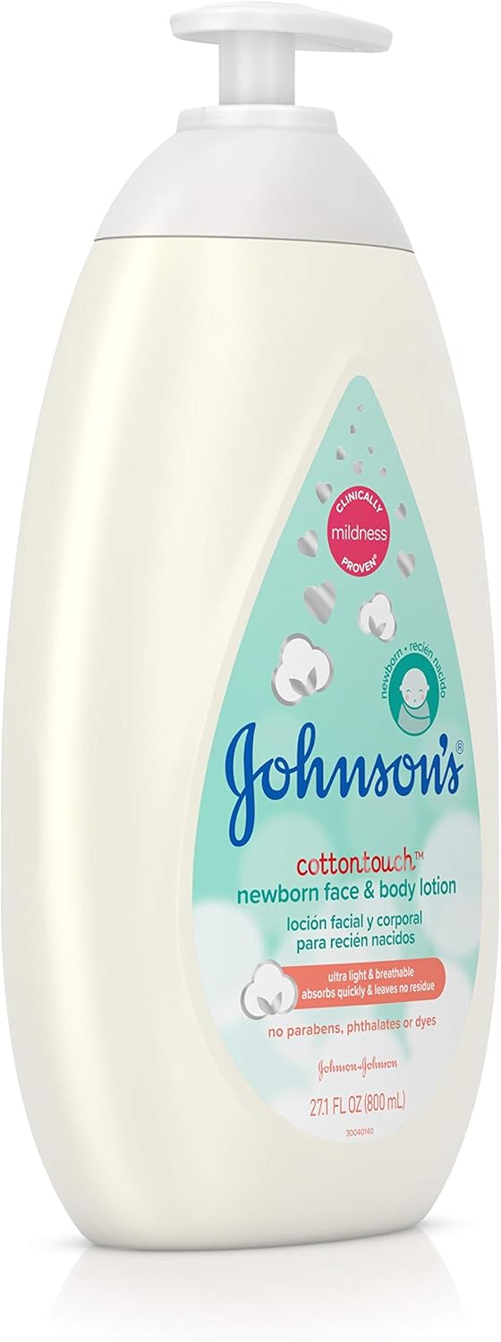 Johnson's CottonTouch Newborn Baby Face and Body Lotion, Made with Real Cotton, 27.1 fl. oz