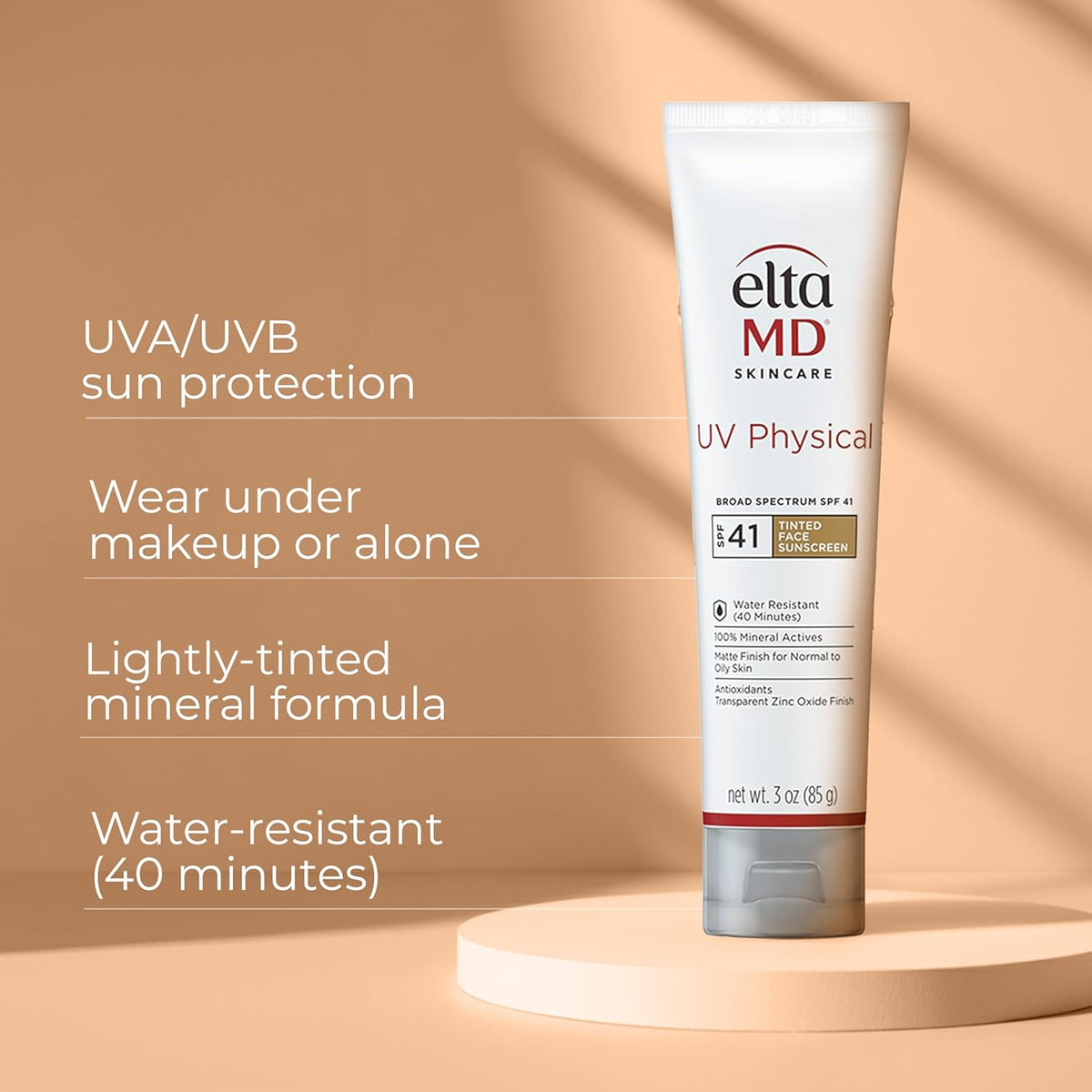EltaMD UV Physical Tinted Sunscreen for Face, 100% Mineral Active Sunscreen