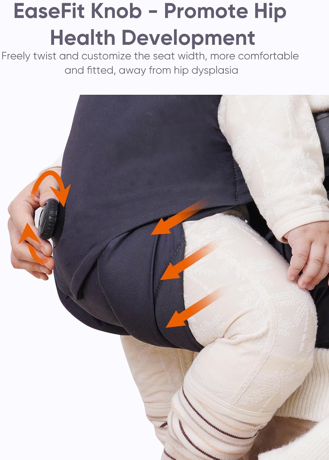 Baby Carrier Newborn to Toddler - Innovation EaseFit Adjustment Knob, Ergonomic Lightweight Cotton Carrier, Quick Attach Magnetic Buckle, Thickened Leg Pad, Widened Belt, with Bib, for 3-20KG