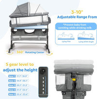 3 in 1 Baby Bassinet, Upgraded Beside Crib with 360° Highly Visible Mesh wall, Comfy Co-sleeper Bassinet with mattress, 5 Level Adjustable Height, Foldable & Portable BabyTravel Crib for Newborn, Grey