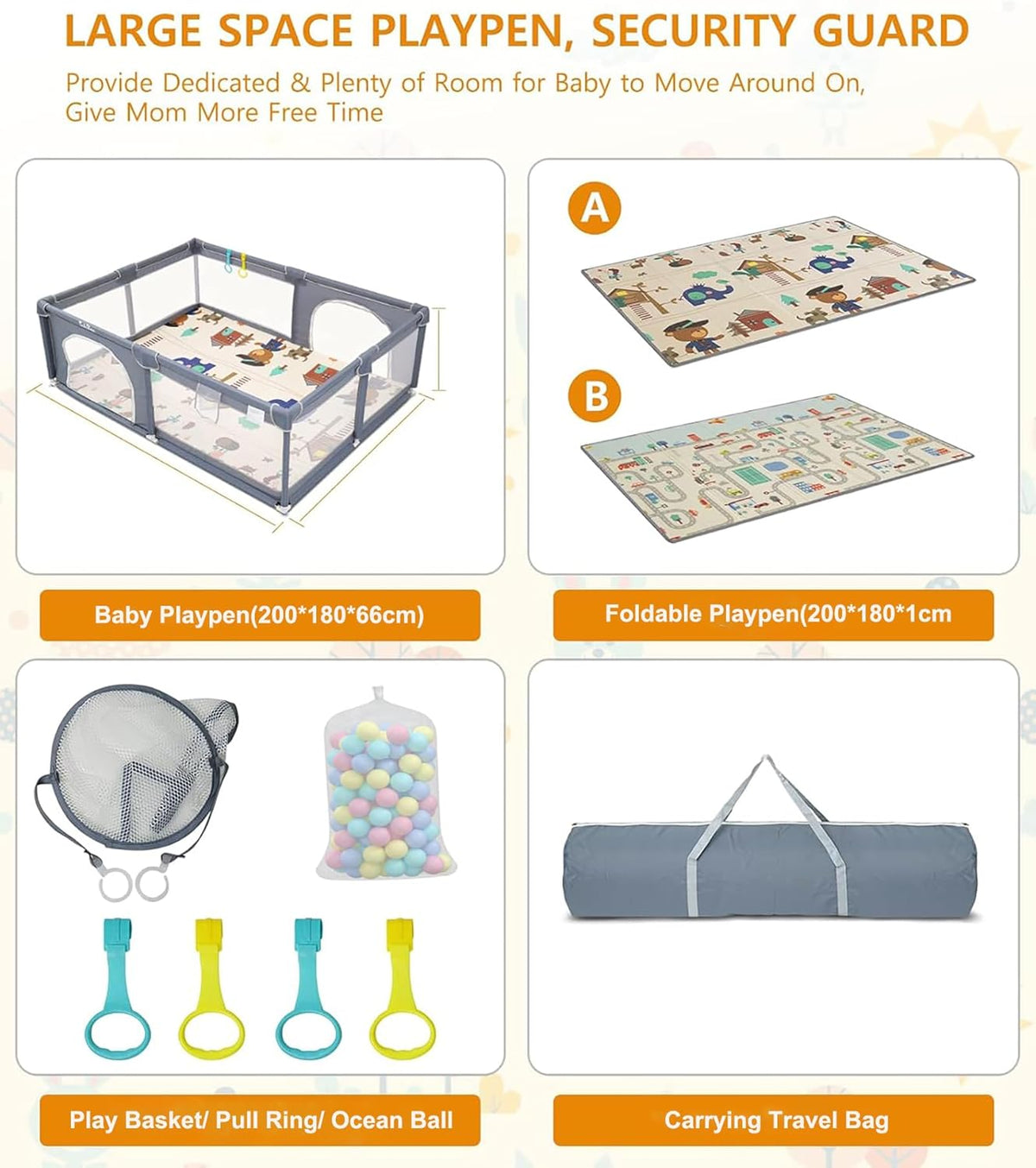 Extra Large Baby Playpen with Mat, ManKami 200 * 180cm