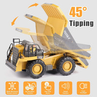 RC Dump Truck Toy for Kids, Remote Control Construction Toys Vehicle with Metal Bed and Light/Music, Birthday Gifts Ideas for Boys Gilrs