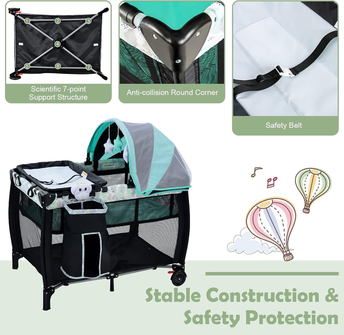 BABY JOY Portable Baby Bassinets, 3-in-1 Foldable Baby Portacot w/Canopy & Detachable Net