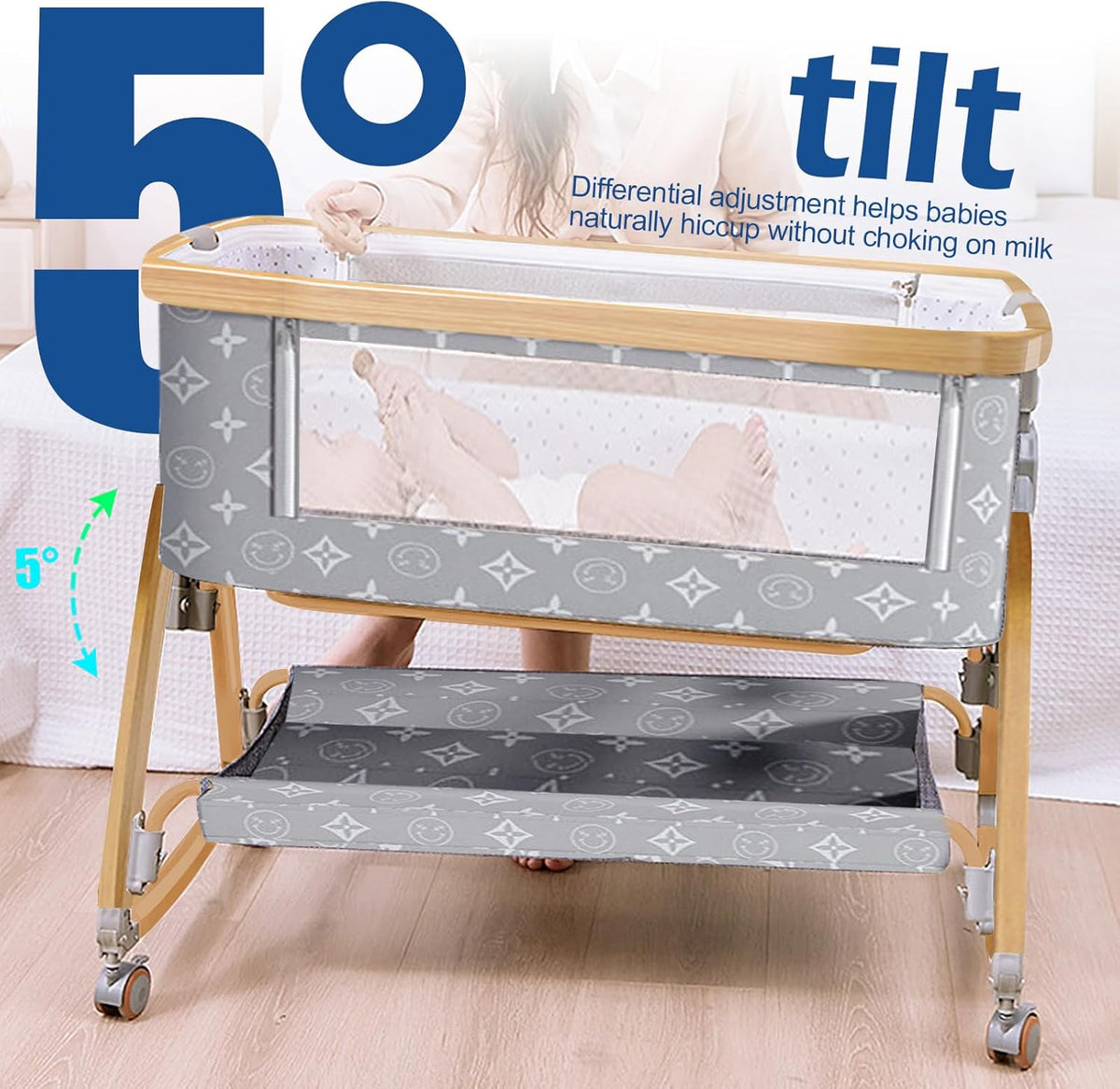 Baby Cradle Bed, Baby Bassinet with Mattress and Mosquito net, Portable 3 in 1 Baby Bed (Doodle)