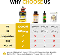 Venture Pal 5-in-1 Vitamin D3 10000 IU & K2 as MK-7 200mcg with Magnesium, MCT Oil, Zinc, Sugar-Free Vitamin D Liquid |Maximum Absorption for Bone, Mood & Immune Health - 2 FL OZ, 60 Days