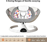 OKUYOSHI Baby Swing with Dinner Tray, New Born Baby Rocker Chair with 3 Timing, 5 Sway Angles (Pink)