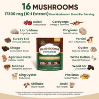 Venture Pal 16 in 1 Mushroom Powder (90 Servings) - 1,557,000mg Mushroom Coffee Alternative with Ashwagandha, Lion’s Mane, Chaga & More | 100% Fruiting Bodies | 10:1 Extract for Immune,Focus & Energy
