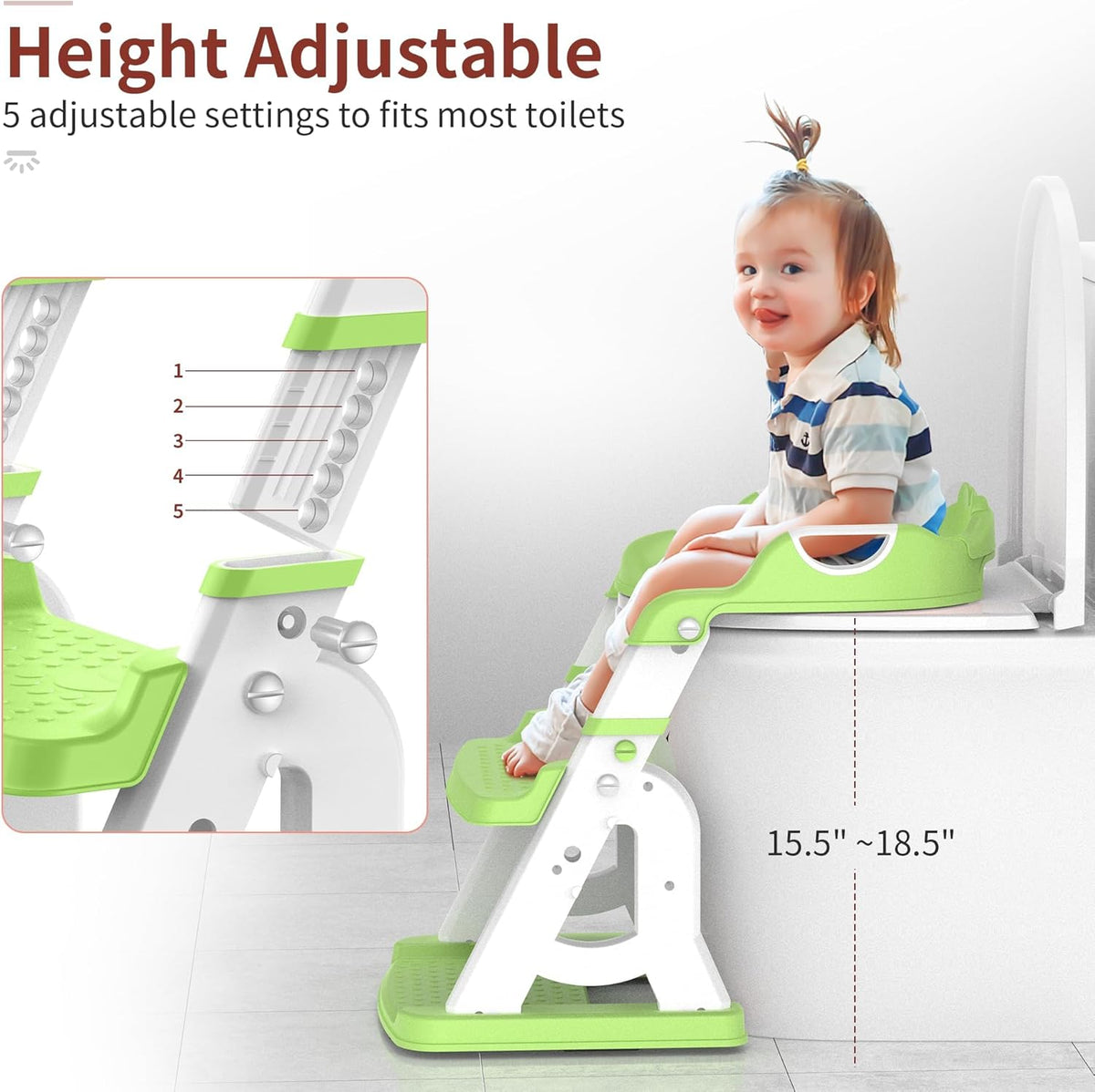 Potty Training Seat with Step Stool Ladder, Foldable Potty Training Toilet with Triangle Body Design Ladder, Slip Steps Soft Pad for Kids(Green)